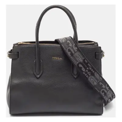 Furla Black Leather Pin Tote