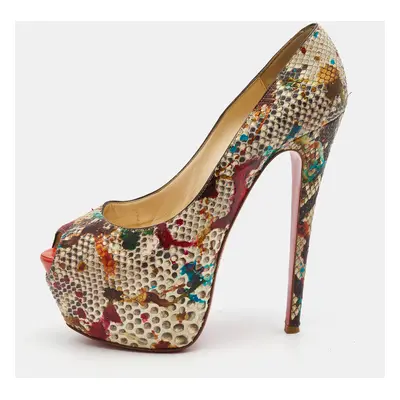 Christian Louboutin Two Tone Splash Print Python Highness Pumps Size 39.5