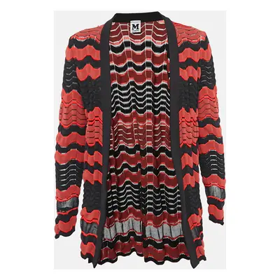 M Missoni Red/Black Patterned Knit Open Front Cardigan