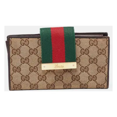 Gucci Beige/Ebony GG Canvas and Leather Ladies Web Continental Wallet