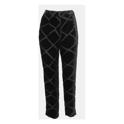 Emporio Armani Black Patterned Velvet Straight Leg Pants