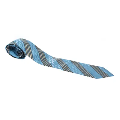 Ermenegildo Zegna Couture Blue Diagonal Striped Silk Jacquard Traditional Tie