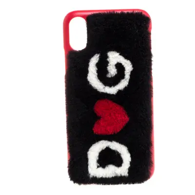 Dolce & Gabbana Black/Red Fur Logo Plaque iPhone X Cover