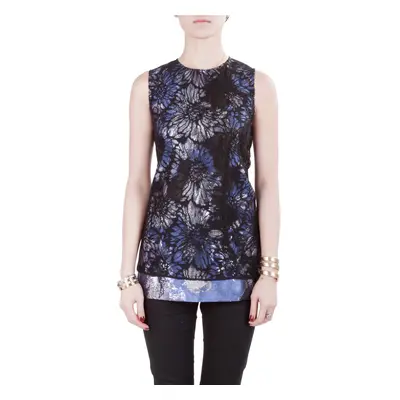 Vera Wang Collection Multicolor Lurex Jacquard Floral Lace Overlay Sleeveless Top