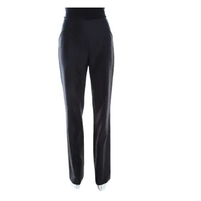 Escada Black Slub Cotton and Silk High Waist Straight Leg Pants