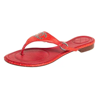 Chanel Red Python CC Flat Thong Sandals Size 39.5