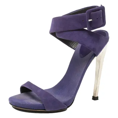 Giuseppe Zanotti Blue Suede Metal Heel Ankle Wrap Open Toe Sandals Size