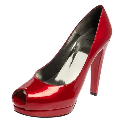 Stuart Weitzman Red Patent Leather Peep Toe Pumps Size 38.5