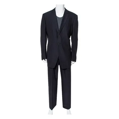 Giorgio Armani Classico Midnight Blue Pinstriped Wool & Silk Suit 5XL