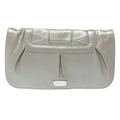 Salvatore Ferragamo Grey Pleated Leather Oversized Clutch