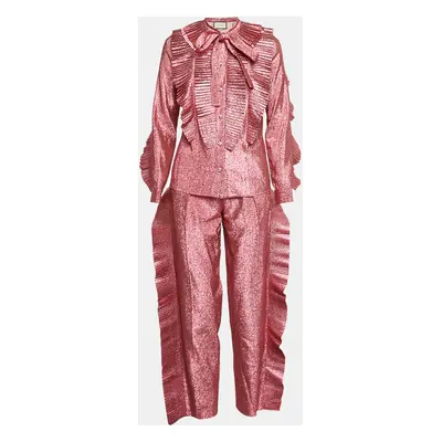 Gucci Pink Lurex Ruffle Detail Pants and Shirt Set