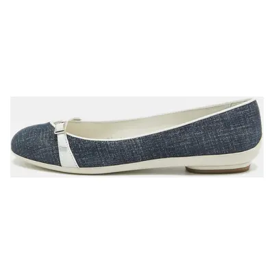 Salvatore Ferragamo Blue/White Suede Audrey Ballet Flats Size 35.5