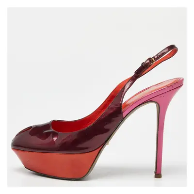 Sergio Rossi Burgundy/Red Patent Leather Cachet Slingback Pumps Size