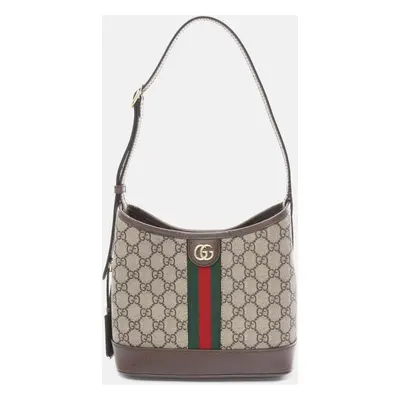 Gucci Beige Brown Multicolor Coated Canvas Leather Ophidia GG Supreme Small Shoulder Bag