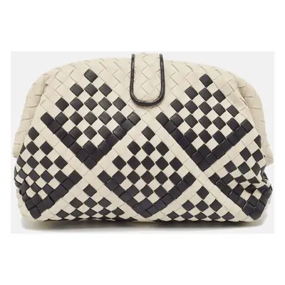 Bottega Veneta Off White/Black Intrecciato Leather Lauren Clutch