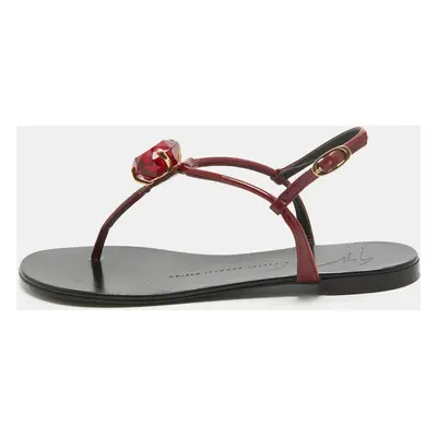 Giuseppe Zanotti Burgundy Patent Leather Crystal Embellished Thong Flat Sandals Size