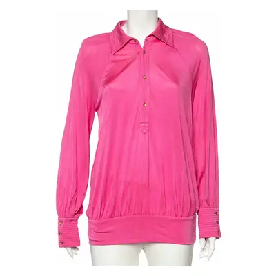 Class by Roberto Cavalli Pink Silk Knit Button Front Top