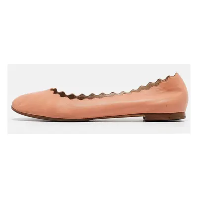 Chloe Peach Pink Scalloped Leather Lauren Ballet Flats Size