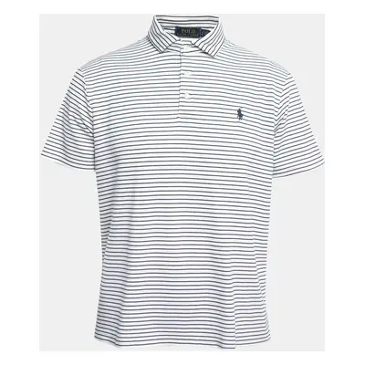 Polo Ralph Lauren White & Navy Blue Striped Cotton Knit Polo T-Shirt