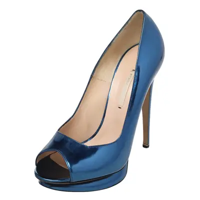 Nicholas Kirkwood Blue Leather Peep Toe Pumps Size