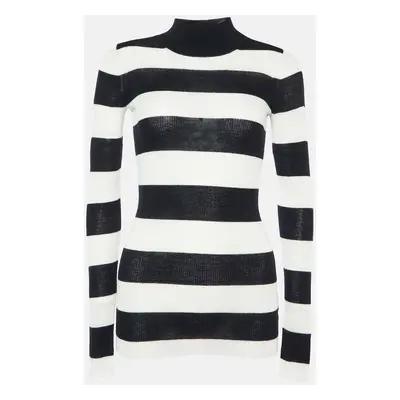 Joseph Black/White Stripe Cashmere High Neck Sweater