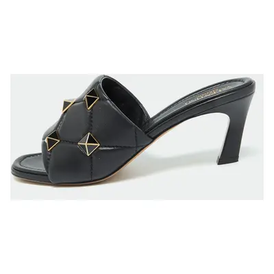 Valentino Black Leather Roman Stud Slide Sandals 39.5