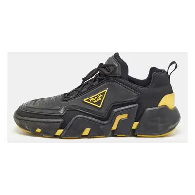 Prada Black/Yellow Techno Fabric and Rubber Low Top Sneakers Size