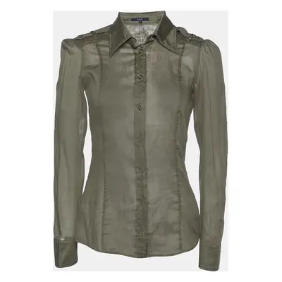 Gucci Olive Green Cotton Semi Sheer Shirt