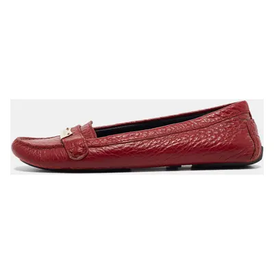 Burberry Red Grain Leather Signature Loafers Size