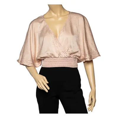 RED Valentino Pale Pink Silk Smocked Crop Top