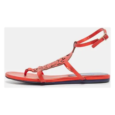 Alexander McQueen Red Leather Ankle Strap Flat Sandals Size