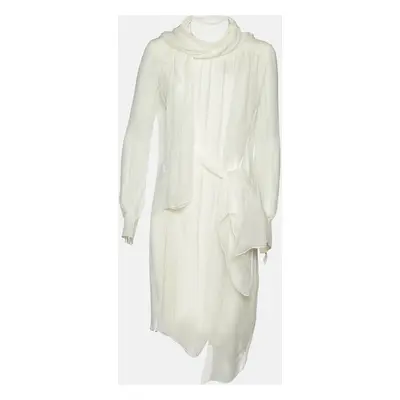 Miu Miu White Silk Georgette Pleated Sheer Tunic