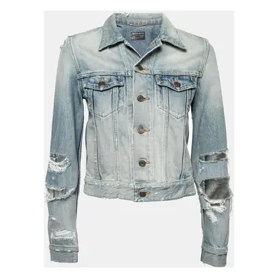 Saint Laurent Paris Blue Destroyed Effect Denim Jacket