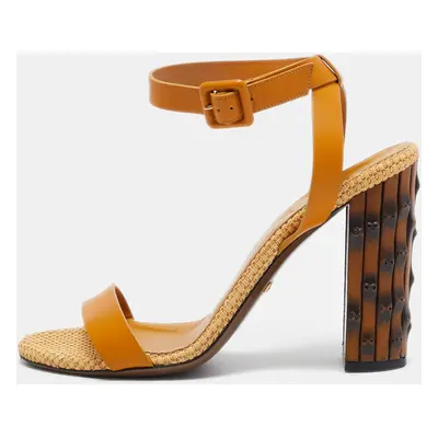 Gucci Yellow Leather Bamboo Block Heel Ankle Strap Sandals Size 37.5