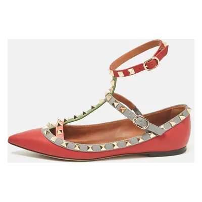 Valentino Multicolor Leather Rockstud Ankle Strap Ballet Flats Size