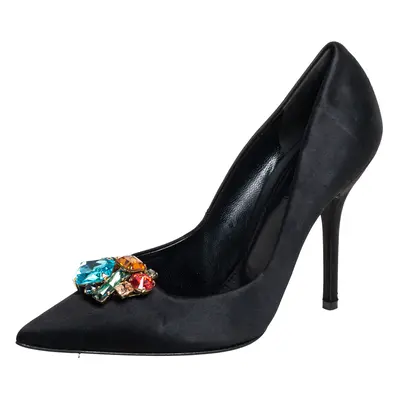 Dolce & Gabbana Black Satin Crytal Embellished Pumps Size