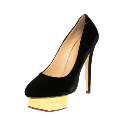 Charlotte Olympia Black Velvet Dolly Pumps Size