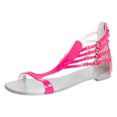 Giuseppe Zanotti Pink Patent Leather T-strap Flat Sandals Size