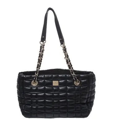 Kate Spade Black Square Quilted Leather Chain Tote