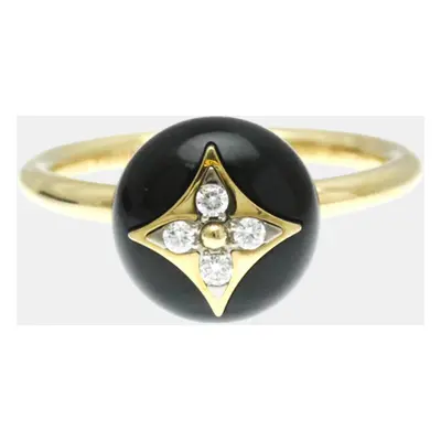 Louis Vuitton 18K Yellow Gold Diamond Onyx Color Blossom Ring Carat/0.07