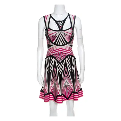 Herve Leger Aztec Pattern Jacquard Knit Cutout Detail A Line Anaya Dress