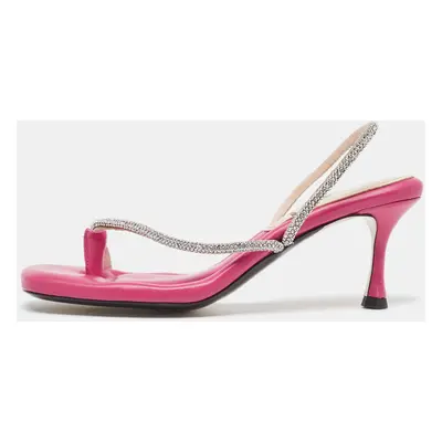 N21 Pink Leather Crystals Embellished Slingback Sandals Size