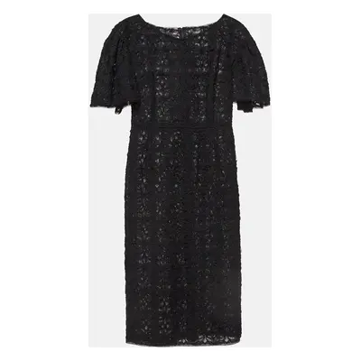 Dolce & Gabbana Black Floral Pattern Lace Short Dress