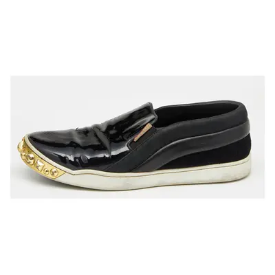 Louis Vuitton Black Patent Leather and Suede Studded Slip On Sneakers Size