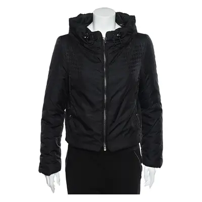 Armani Collezioni Black Synthetic Concealed Hood Detail Zip Front Jacket