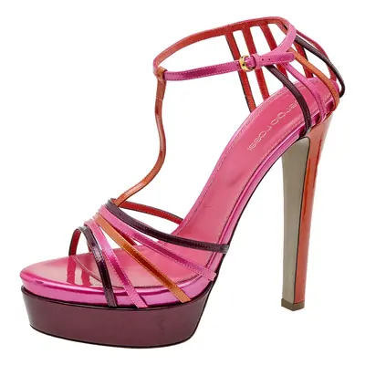 Sergio Rossi Multicolor Patent Leather T-Strap Platform Sandals Size