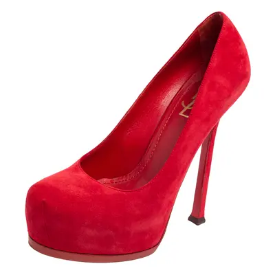 Saint Laurent Red Suede Tribtoo Platform Pumps Size 37.5