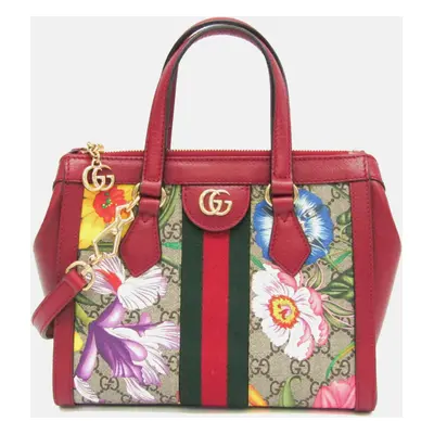 Gucci Beige/Red Canvas and Leather Ophidia Flora Shoulder Bag