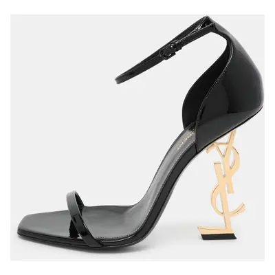 Saint Laurent Black Patent Leather Opyum Ankle Strap Sandals Size