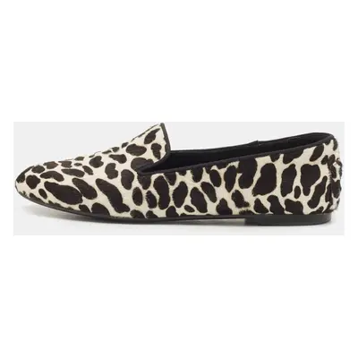 Tod's Black/White Leopard Print Calf Hair Smoking Slippers Size 36.5